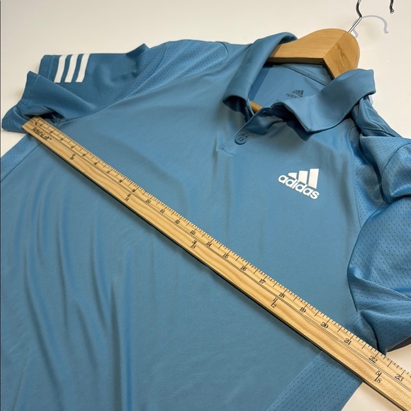 Adidas Blue Polo Shirt with Signature Stripes - Picture 4 of 5